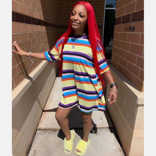 j6108 2019 autumn european and american womens rainbow striped loose dress fashion casual loose dress, White;black
j6108 2019 autumn european and american womens rainbow striped loose dress fashion casual loose dress, White;black