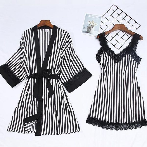 black striped robe set women satin 2pcs sleepwear lace nighty&robe set female kimono bath gown casual home clothes, Black;red
black striped robe set women satin 2pcs sleepwear lace nighty&robe set female kimono bath gown casual home clothes, Black;red
