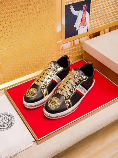 2020y luxury custom medusa printed low-lace-up casual sports shoes, high-end fashion wild men's shoes, size: 38-45, Black