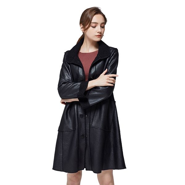 women's leather & faux autumn winter coat fashion medium-length slim fur overcoat ladies big pocket plus size jacket women, Black
women's leather & faux autumn winter coat fashion medium-length slim fur overcoat ladies big pocket plus size jacket women, Black