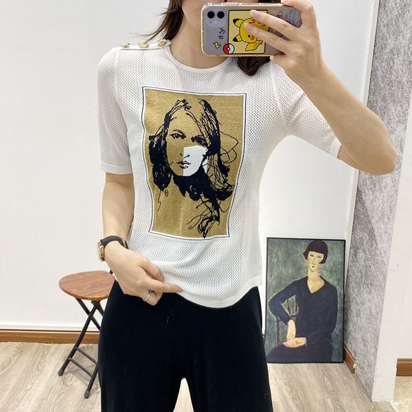 2020 knitwear knitwear t- knitted shirt women's short sleeve ice silk thin women's t-shirt fashion printing fashion, White
2020 knitwear knitwear t- knitted shirt women's short sleeve ice silk thin women's t-shirt fashion printing fashion, White