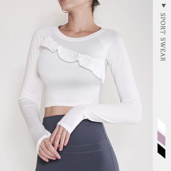 long sleeve front flounced colorvalue shirts slim fit workout high stretch white yoga fitness quick drying crop top, White;red
long sleeve front flounced colorvalue shirts slim fit workout high stretch white yoga fitness quick drying crop top, White;red