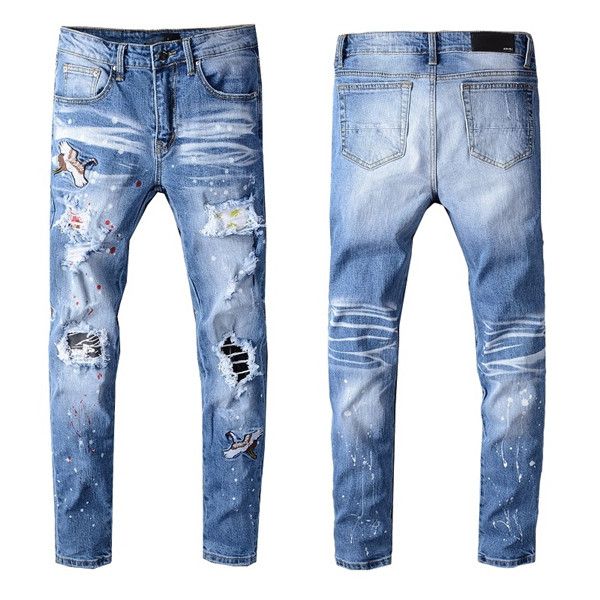 european and american men's black torn trend tight twill torn luxury distressed master design jeans fear god, Blue
european and american men's black torn trend tight twill torn luxury distressed master design jeans fear god, Blue