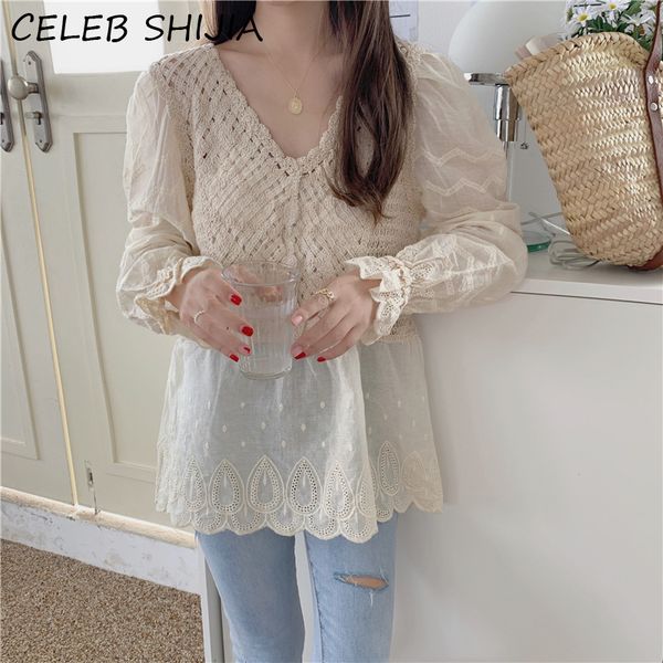 2020 new autumn woman blouse and shirts v-neck embroidery crochet lace stitching loose white apricot blouses female korean
2020 new autumn woman blouse and shirts v-neck embroidery crochet lace stitching loose white apricot blouses female korean