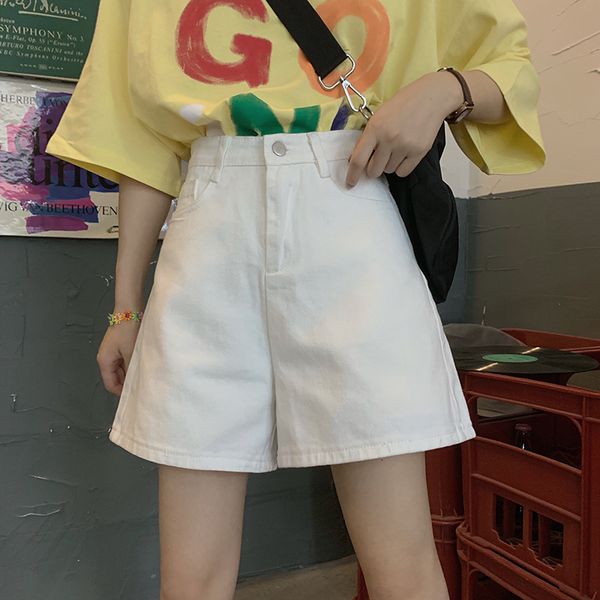 women summer denim shorts solid color high waist korea style oversized wide loose office lady casual simple harajuku jean shorts, White;black
women summer denim shorts solid color high waist korea style oversized wide loose office lady casual simple harajuku jean shorts, White;black
