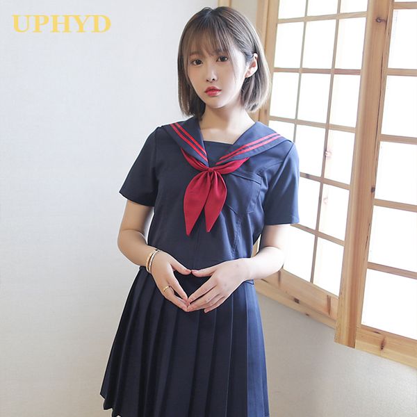 red two lines cosplay schoolgirl uniform dark blue shirt pleated skirt sailor suits japanese school girl jk uniforms, White
red two lines cosplay schoolgirl uniform dark blue shirt pleated skirt sailor suits japanese school girl jk uniforms, White