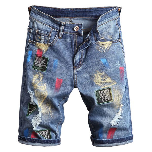 men's shorts mens fashion jeans colored painted denim summer ripped straight male pants, White;black
men's shorts mens fashion jeans colored painted denim summer ripped straight male pants, White;black