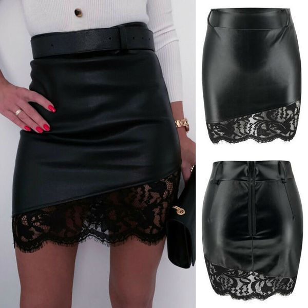 women pu leather lace high waist polyester stretch bodycon slim mini pencil skirt drop shipping, Black
women pu leather lace high waist polyester stretch bodycon slim mini pencil skirt drop shipping, Black