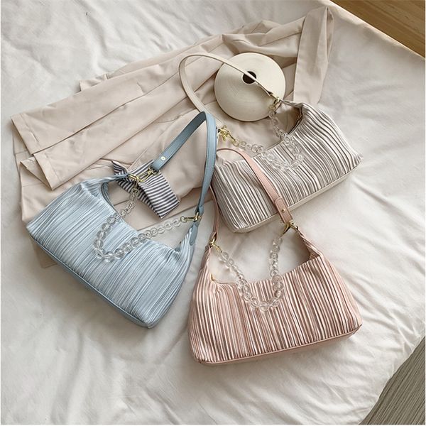 elegant women bag 2020 new fashion beading decorate pleated pattern handbag shoulder bag for ladies