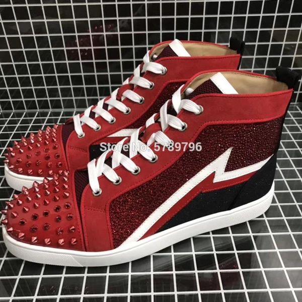high top red донной red замша спортивной обувь мужчина повседневные модели плоских мокасины заклепка мысок кристалл runway кроссовки пара, Black
high top red донной red замша спортивной обувь мужчина повседневные модели плоских мокасины заклепка мысок кристалл runway кроссовки пара, Black