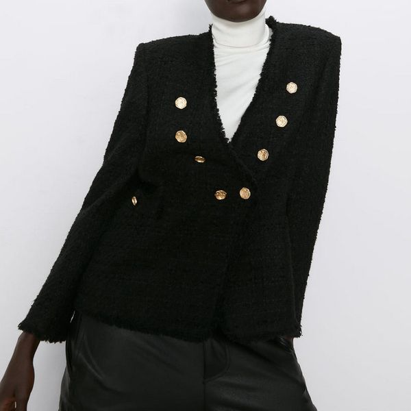 2020 fashion women double breasted designer blazer jackets female black v-neck long sleeve metal lion buttons coats, White;black
2020 fashion women double breasted designer blazer jackets female black v-neck long sleeve metal lion buttons coats, White;black