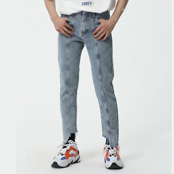 men slim fit broken hem casual ankle-length jeans pant male japan korea style streetwear hip hop vintage denim trousers mid, Blue
men slim fit broken hem casual ankle-length jeans pant male japan korea style streetwear hip hop vintage denim trousers mid, Blue
