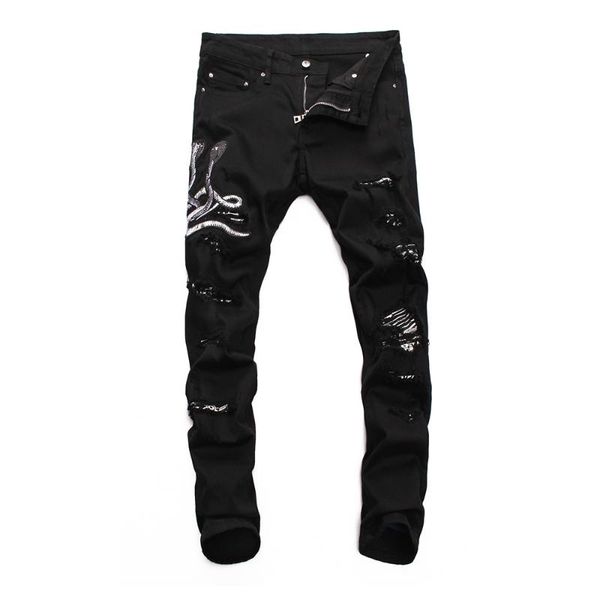men's jeans european club style mens brand snake black men slim pants denim trousers zipper pencil for, Blue
men's jeans european club style mens brand snake black men slim pants denim trousers zipper pencil for, Blue