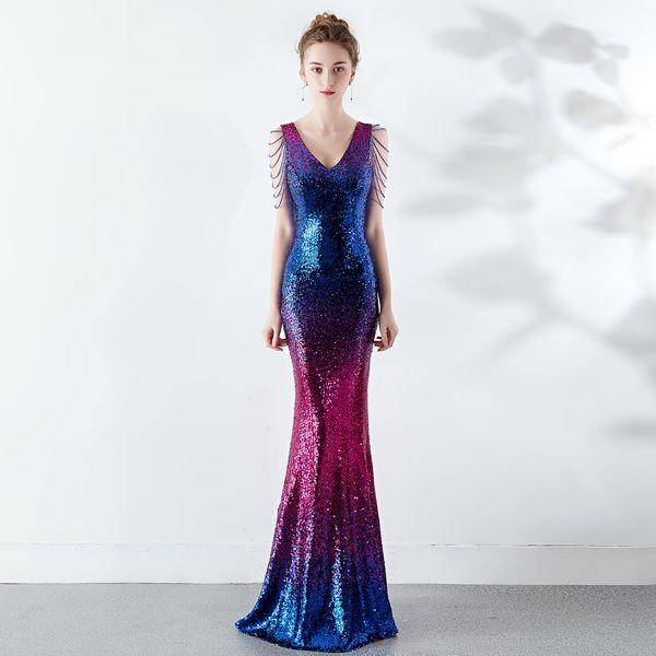 gradient color crystal diamond chain slim evening dress annual meeting host party club evening dress, Black;red
gradient color crystal diamond chain slim evening dress annual meeting host party club evening dress, Black;red