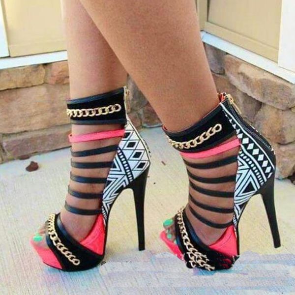 mixed colors gladiator sandals peep toe chains decorations platfrom sandal cutouts roman summer super high shoes, Black
mixed colors gladiator sandals peep toe chains decorations platfrom sandal cutouts roman summer super high shoes, Black