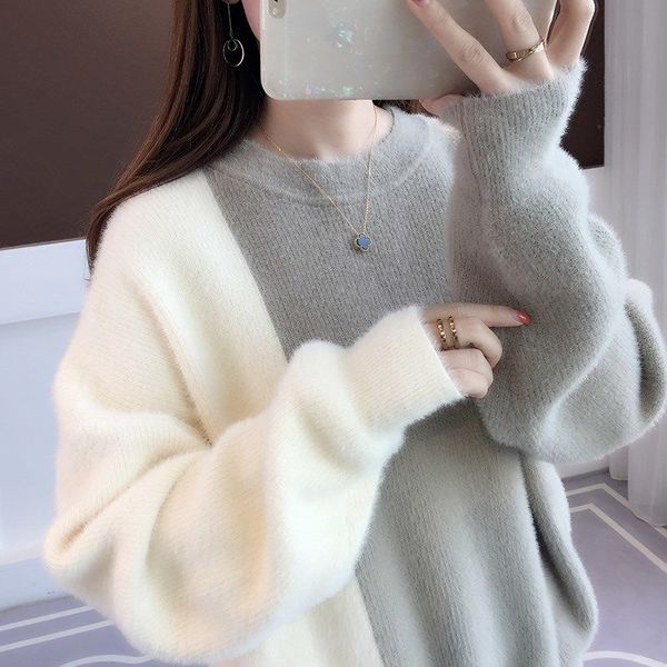women's fleece/non-fleece faux mink sweater new style for autumn and winter loose korean-style pullover base shirt, White;black
women's fleece/non-fleece faux mink sweater new style for autumn and winter loose korean-style pullover base shirt, White;black