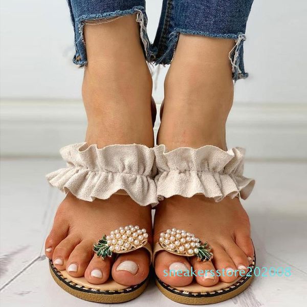 women summer flat sandals pearl spilt toe slip on flip flops pineapple summer beach slides casual shoes house slippers 2020 s08, Black
women summer flat sandals pearl spilt toe slip on flip flops pineapple summer beach slides casual shoes house slippers 2020 s08, Black