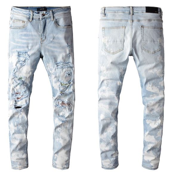 2020 men's denim tattered light colored jeans leggings fashion distressed ripped bike luxury pants brand jeans, Blue
2020 men's denim tattered light colored jeans leggings fashion distressed ripped bike luxury pants brand jeans, Blue