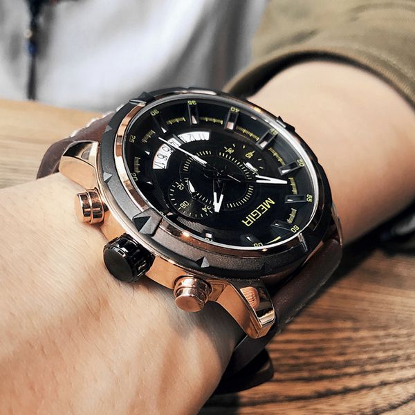 megir men creative fashion quartz wrist watch leather strap waterproof men's sport watches clock male relogio masculino, Slivery;brown
megir men creative fashion quartz wrist watch leather strap waterproof men's sport watches clock male relogio masculino, Slivery;brown