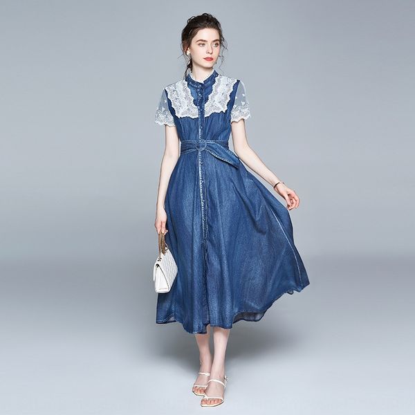 summer a- line skirt denim skirt 2020 new stand collar mesh lace stitching denim dress waist slimming a- line dress women, Black;gray
summer a- line skirt denim skirt 2020 new stand collar mesh lace stitching denim dress waist slimming a- line dress women, Black;gray