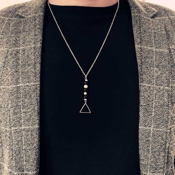 2020 trendy triangle chain necklace men 6mm black beads pendant necklace for men jewelry gift, Silver
2020 trendy triangle chain necklace men 6mm black beads pendant necklace for men jewelry gift, Silver