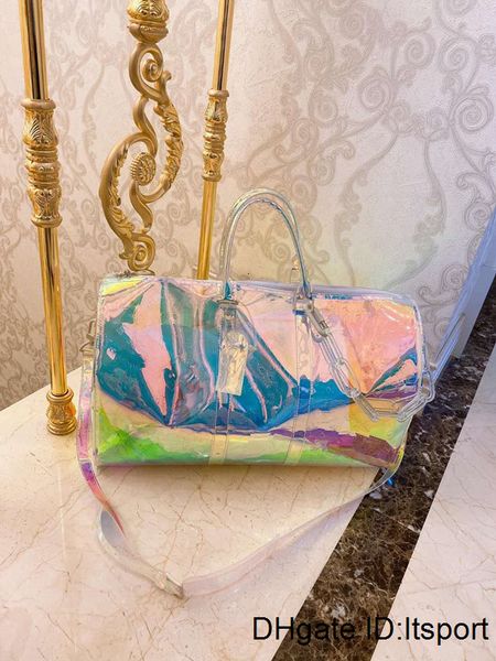 laser printing chain hand luggage travel bag pvc duffel men and women one shoulder large transparent fashion female package
laser printing chain hand luggage travel bag pvc duffel men and women one shoulder large transparent fashion female package