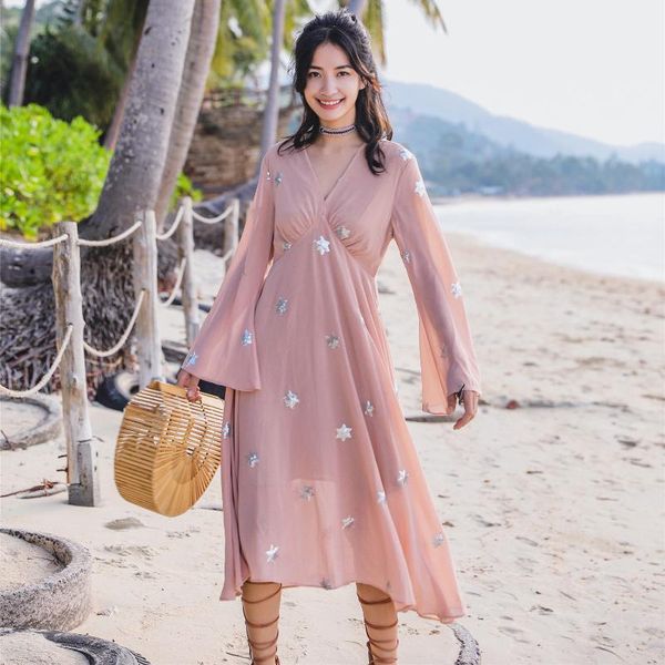 casual dresses autumn lady fairy deep v-neck stars embroidery women beach style holiday slim chiffon long sleeve ladies, Black;gray
casual dresses autumn lady fairy deep v-neck stars embroidery women beach style holiday slim chiffon long sleeve ladies, Black;gray