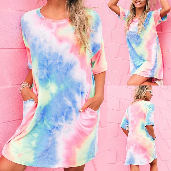 2020 summer women short sleeve pocket party rainbow dress mini tshirt dress casual loose tie-dye beach dresses female dress, Black;gray
2020 summer women short sleeve pocket party rainbow dress mini tshirt dress casual loose tie-dye beach dresses female dress, Black;gray