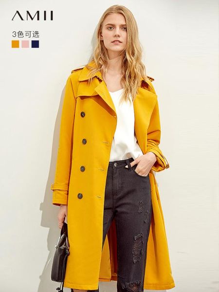 amii autumn women retro trench coat female fashion lapel double-breasted belt solid slim long coat 11920205, Tan;black
amii autumn women retro trench coat female fashion lapel double-breasted belt solid slim long coat 11920205, Tan;black