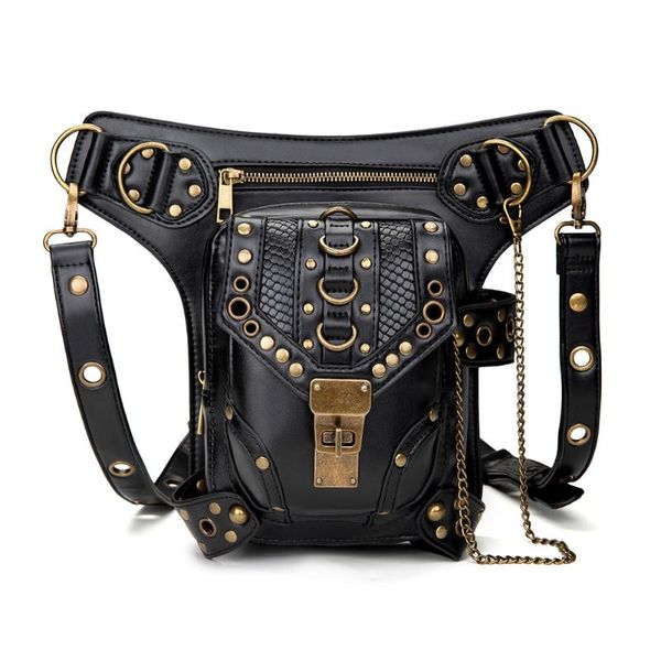 new fashion pu leather steampunk retro waist bag for women men multi-function black travel motorcycle crossbody chest fanny pack 
new fashion pu leather steampunk retro waist bag for women men multi-function black travel motorcycle crossbody chest fanny pack