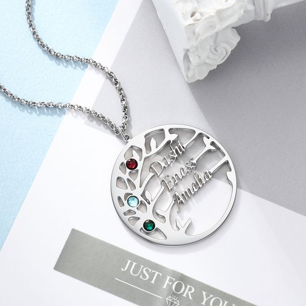 personalized nameplate neckalce with birthstone custom 3 family names tree of life pendant necklaces for women mom grandma cx200725, Silver
personalized nameplate neckalce with birthstone custom 3 family names tree of life pendant necklaces for women mom grandma cx200725, Silver