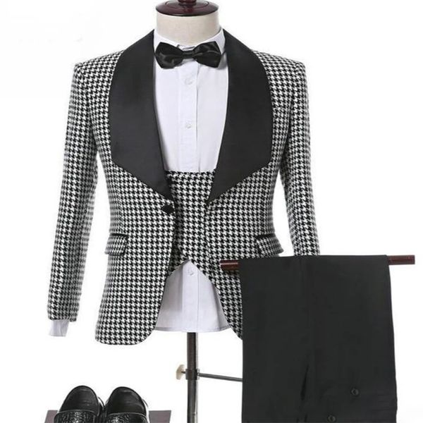 men's suits & blazers 3-piece houndstooth black and white wedding custom made tuxedos party formal business handsome peaked lapel blaze, White;black
men's suits & blazers 3-piece houndstooth black and white wedding custom made tuxedos party formal business handsome peaked lapel blaze, White;black