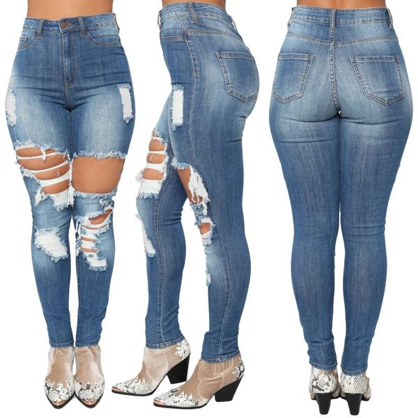 fashion european and american high waist ultra-stretch denim with hole jeans women, Blue
fashion european and american high waist ultra-stretch denim with hole jeans women, Blue