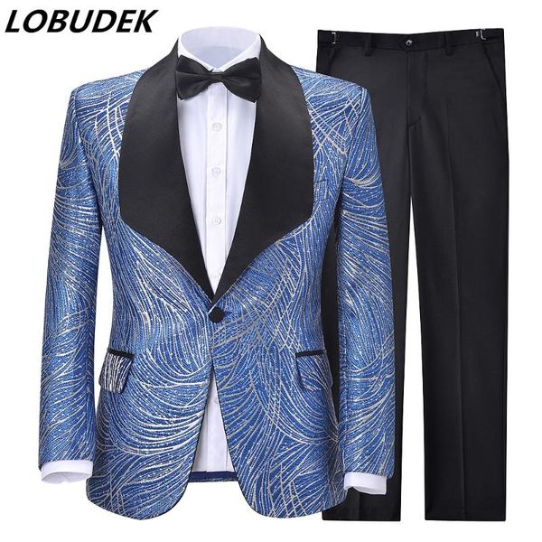 blue jacquard suits men groom wedding formal dress fashion korean style shawl lapel one button tuxedo banquet evening host suit, White;black
blue jacquard suits men groom wedding formal dress fashion korean style shawl lapel one button tuxedo banquet evening host suit, White;black