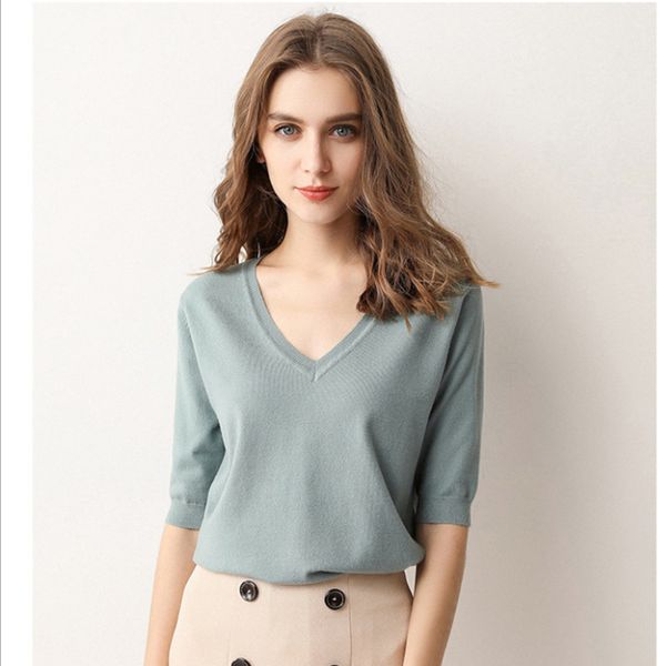2020 spring autumn women sweaters and pullovers solid v-neck short-sleeved knit cashmere sweater thin casual jumper female, Black;gray
2020 spring autumn women sweaters and pullovers solid v-neck short-sleeved knit cashmere sweater thin casual jumper female, Black;gray
