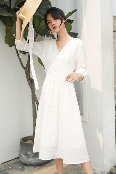 spring autumn white dress 2020 elegant buttons v-neck flare sleeve long mid-calf bodycon slim dress out going formal, Black;gray
spring autumn white dress 2020 elegant buttons v-neck flare sleeve long mid-calf bodycon slim dress out going formal, Black;gray