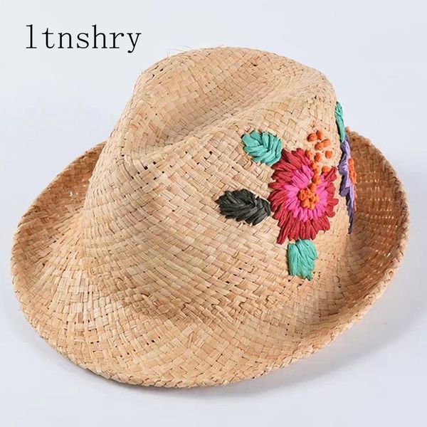 hand made 2019 new summer sun hat embroidery raffia fedoras hats for women floral jazz straw hat visor breathable y200619, Blue;gray
hand made 2019 new summer sun hat embroidery raffia fedoras hats for women floral jazz straw hat visor breathable y200619, Blue;gray