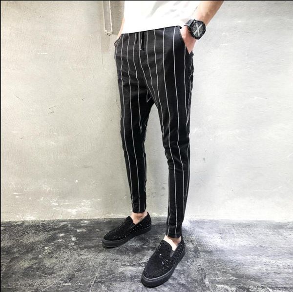 men's pants m-5xl 2021 spring fashion black and white stitching striped slim men feet casual lacing harem trouser
men's pants m-5xl 2021 spring fashion black and white stitching striped slim men feet casual lacing harem trouser