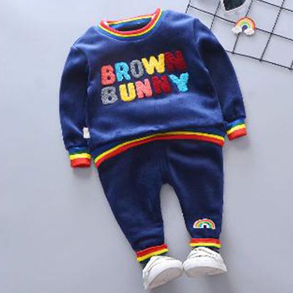 baby clothing sets new autumn letters velvet thickening long sleeves t-shirt + pants 2pcs toddler winter clothing suit, White 
baby clothing sets new autumn letters velvet thickening long sleeves t-shirt + pants 2pcs toddler winter clothing suit, White