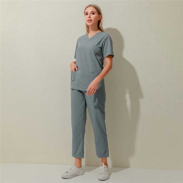 simple suit nursing uniforms v-neck work clothes pocket solid color set short sleeve t-shirt&trouser 2pcs work set, Gray
simple suit nursing uniforms v-neck work clothes pocket solid color set short sleeve t-shirt&trouser 2pcs work set, Gray