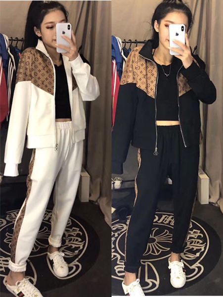 women's suit web celebrity the same popular logo printed coat + casual pants fashion casual, White
women's suit web celebrity the same popular logo printed coat + casual pants fashion casual, White