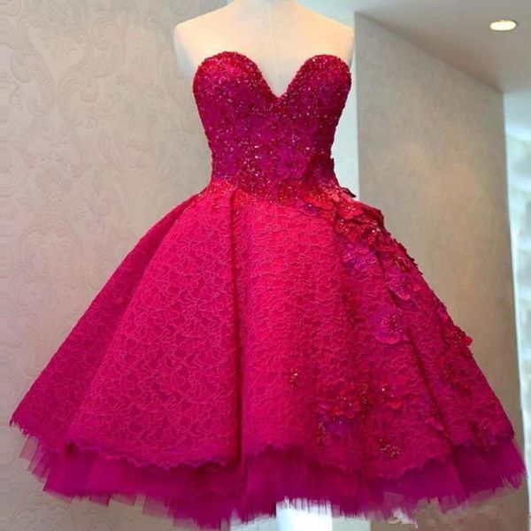 2020 fuchsia lace ball gown short prom dresses sweetheart crystal appliques evening party dress ruched mini cocktail gowns, Black
2020 fuchsia lace ball gown short prom dresses sweetheart crystal appliques evening party dress ruched mini cocktail gowns, Black