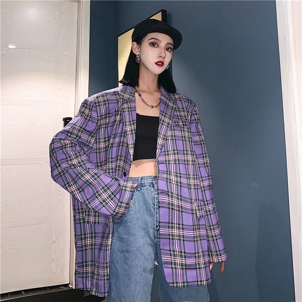 women's suits & blazers junelove women autumn purple jackets vintage plaid female loose casual street oversize korean fashion outwears, White;black
women's suits & blazers junelove women autumn purple jackets vintage plaid female loose casual street oversize korean fashion outwears, White;black