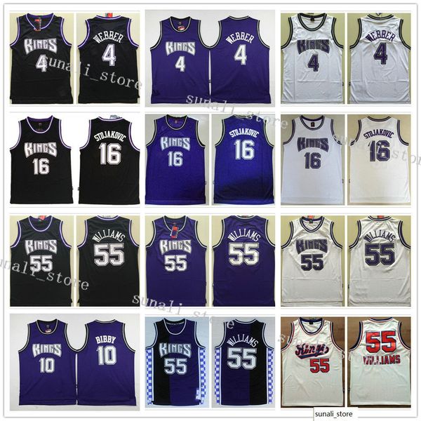 sewed men chris webber 4 mike bibby 10 peja stojakovic 16 jason williams 55 jersey basketball college retro purple white black shirts, Black;red
sewed men chris webber 4 mike bibby 10 peja stojakovic 16 jason williams 55 jersey basketball college retro purple white black shirts, Black;red