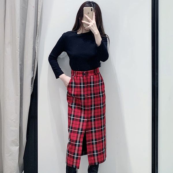 women fashion knee length plaid skirt pockets split one side elegant midi skirts ladies high waist straight vintage jupe femme, Black
women fashion knee length plaid skirt pockets split one side elegant midi skirts ladies high waist straight vintage jupe femme, Black