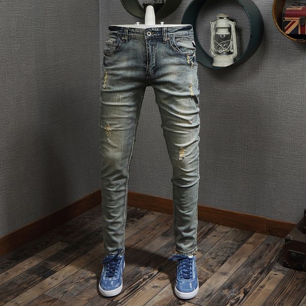 newly designer men jeans slim fit retro wash ripped jeans men vintage denim pants italian style classical elastic, Blue
newly designer men jeans slim fit retro wash ripped jeans men vintage denim pants italian style classical elastic, Blue