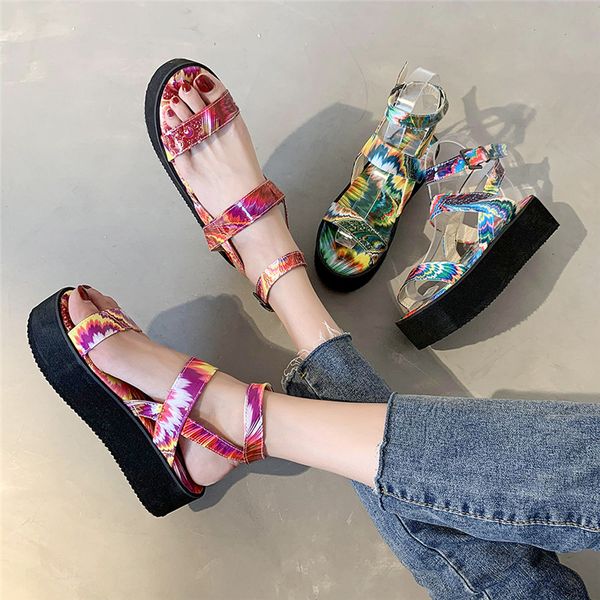 2020 new summer women's shoes sandals cool thick bottom rainbow open toe word buckle anklet personality sandals, Black
2020 new summer women's shoes sandals cool thick bottom rainbow open toe word buckle anklet personality sandals, Black
