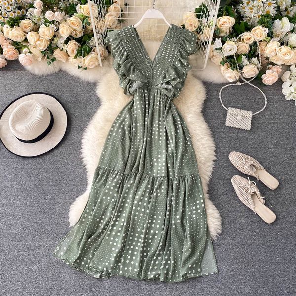 women vintage irregular loose long dress 2020 summer polka dot printed high waist v neck streetwear chiffon dresses 3 color, Black;gray
women vintage irregular loose long dress 2020 summer polka dot printed high waist v neck streetwear chiffon dresses 3 color, Black;gray
