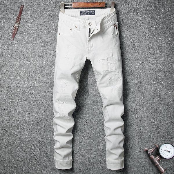 italian style fashion men jeans white color slim fit desotroyed patchwork ripped jeans men vintage designer hip hop homme, Blue
italian style fashion men jeans white color slim fit desotroyed patchwork ripped jeans men vintage designer hip hop homme, Blue