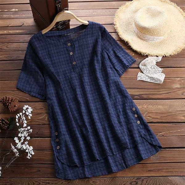 2020 women blouse summer tunic o neck short sleeve checked plaid vintage loose casual button shirt chemise female party blusa, White
2020 women blouse summer tunic o neck short sleeve checked plaid vintage loose casual button shirt chemise female party blusa, White